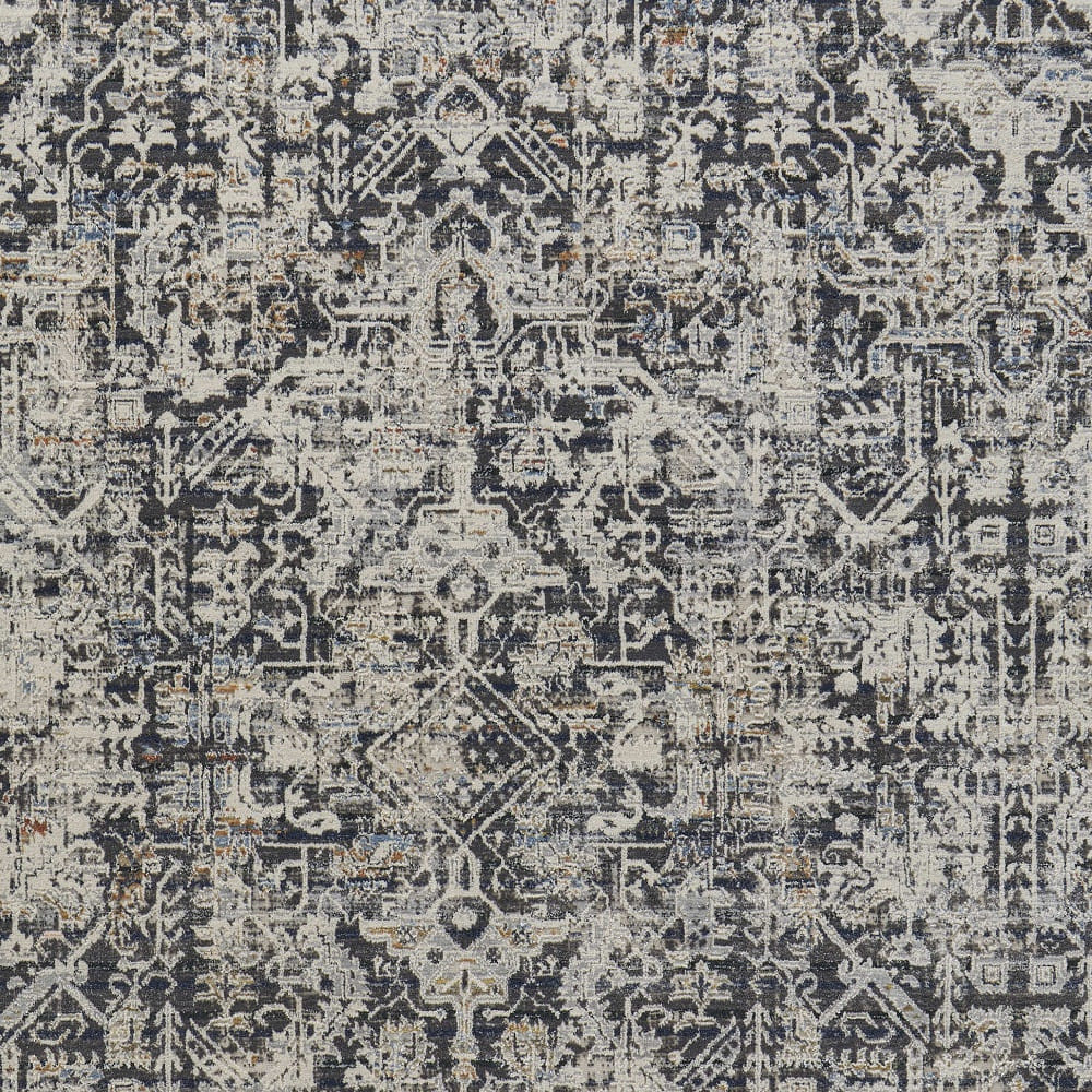 3' X 5' Ivory and Gray Abstract Power Loom Worn Faded Area Rug With Fringe