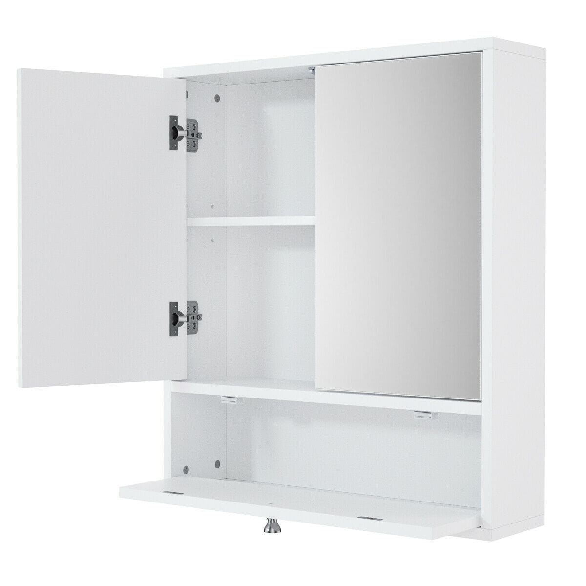 Double Door Wall-Mounted Bathroom Mirrored Medicine Cabinet-White - Color: White