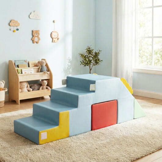 Kids Soft Foam Blocks with Velvet Covers Convertible Table and Chair Set-Blue - Color: Blue