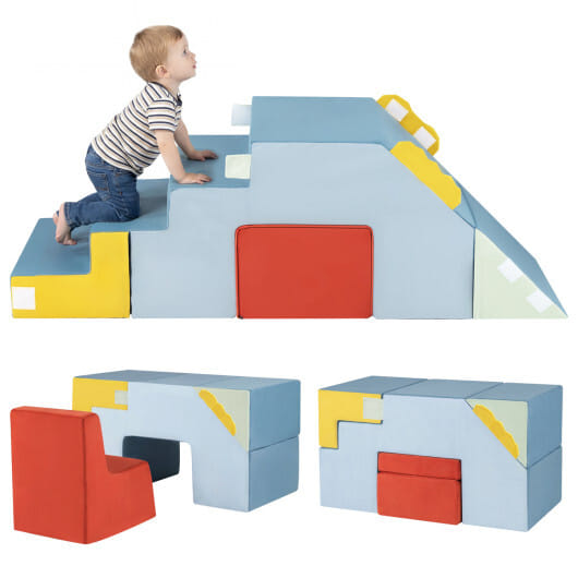 Kids Soft Foam Blocks with Velvet Covers Convertible Table and Chair Set-Blue - Color: Blue