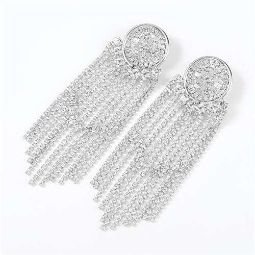Glistening Rhinestone Banquet Fashion Women Tassel Wholesale Earrings - Silver