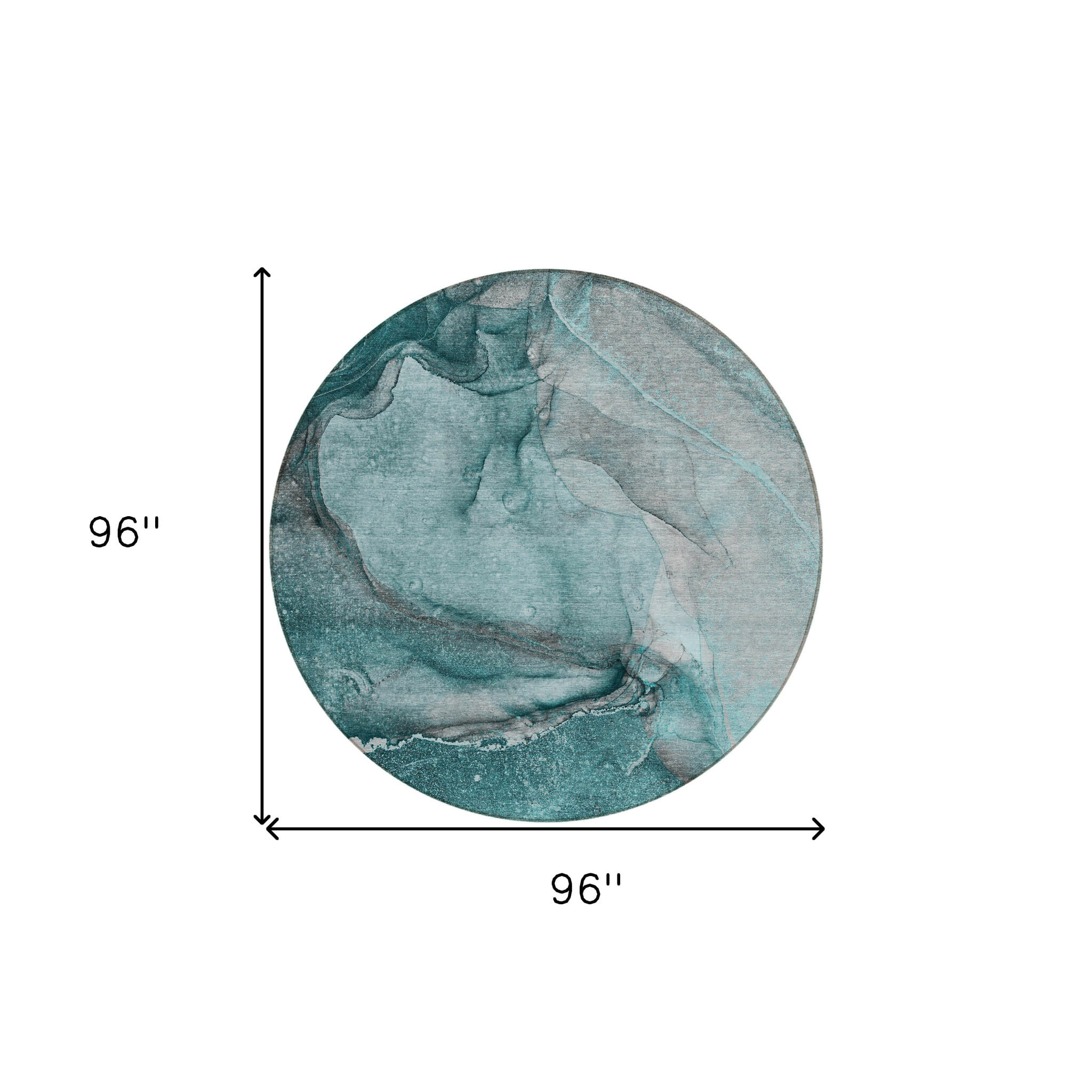 8' Round Teal Round Abstract Washable Non Skid Indoor Outdoor Area Rug