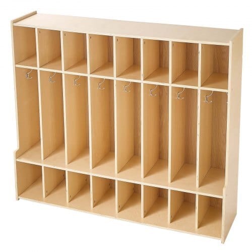 8-Section Kids Coat Locker, Wooden Toddler Cubby Storage Organizer with 16 Hooks & Anti-Tip Kit, Modern Kid Coat Cubbies with 16 Small Open Storage Boxes for Home, Kindergarten, Daycare, Natural