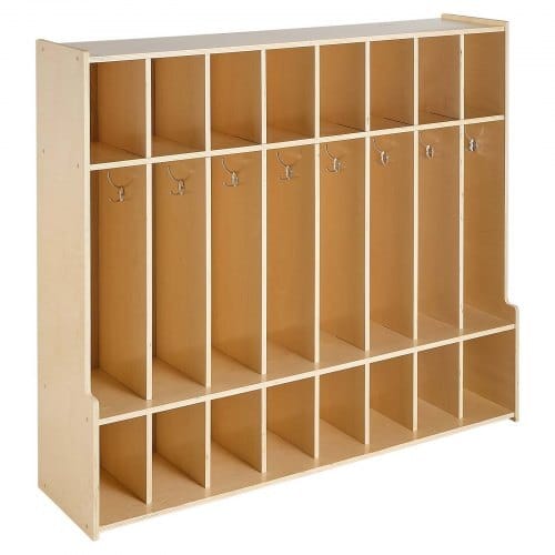 8-Section Kids Coat Locker, Wooden Toddler Cubby Storage Organizer with 16 Hooks & Anti-Tip Kit, Modern Kid Coat Cubbies with 16 Small Open Storage Boxes for Home, Kindergarten, Daycare, Natural