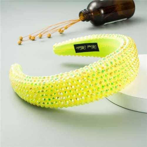 Resin Beads Shining Design Sponge Bold Fashion Women Hair Hoop - Yellow