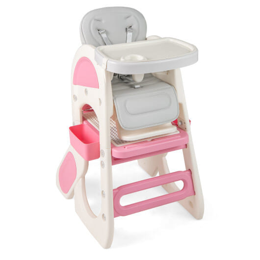 Convertible Baby High Chair with Double-layer Tray and Adjustable Backrest-Pink - Color: Pink