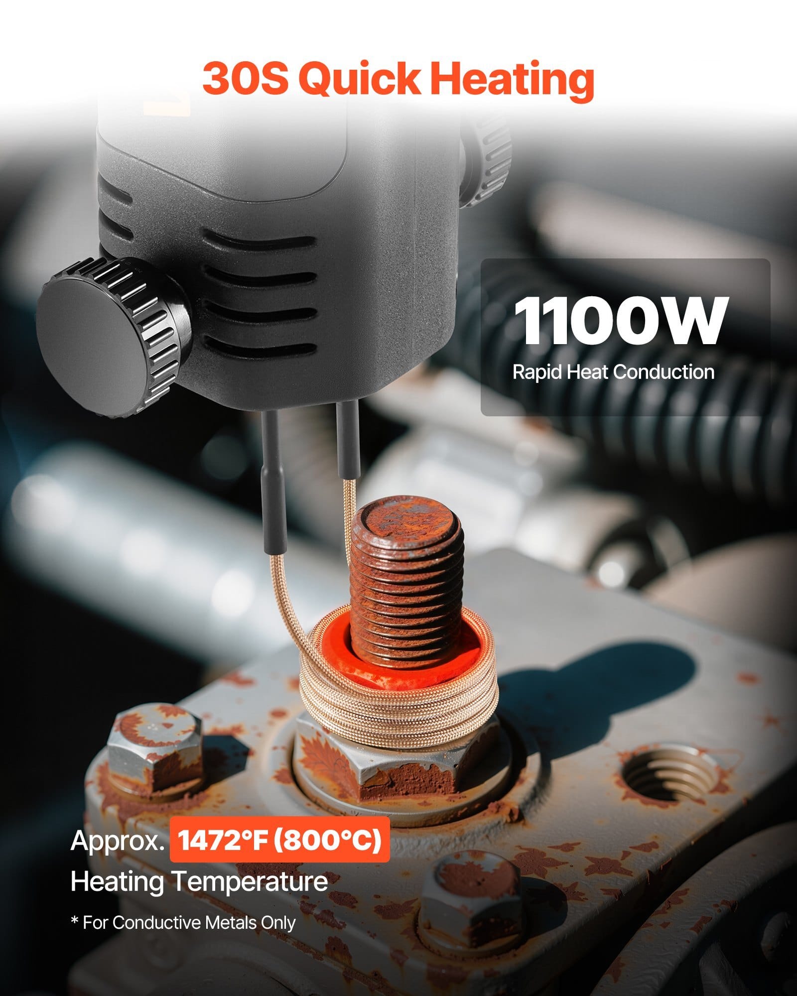 Induction Heater Bolt Removal, 1100W 110V Magnetic Induction Heater Kit, Handheld Nut Buster Tool, Mini Heating Machine for Rusty Screw Removing, Car Garage Repairing Tools with 3 Coil