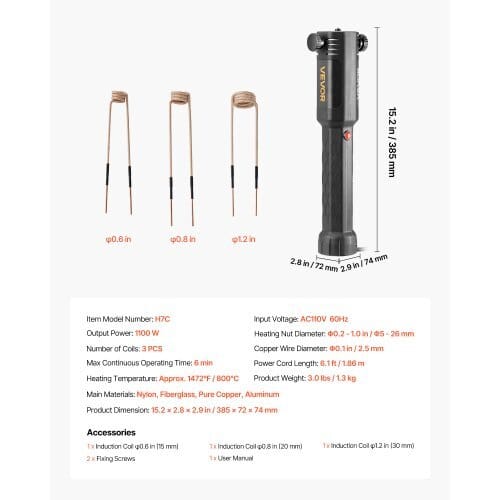 Induction Heater Bolt Removal, 1100W 110V Magnetic Induction Heater Kit, Handheld Nut Buster Tool, Mini Heating Machine for Rusty Screw Removing, Car Garage Repairing Tools with 3 Coil