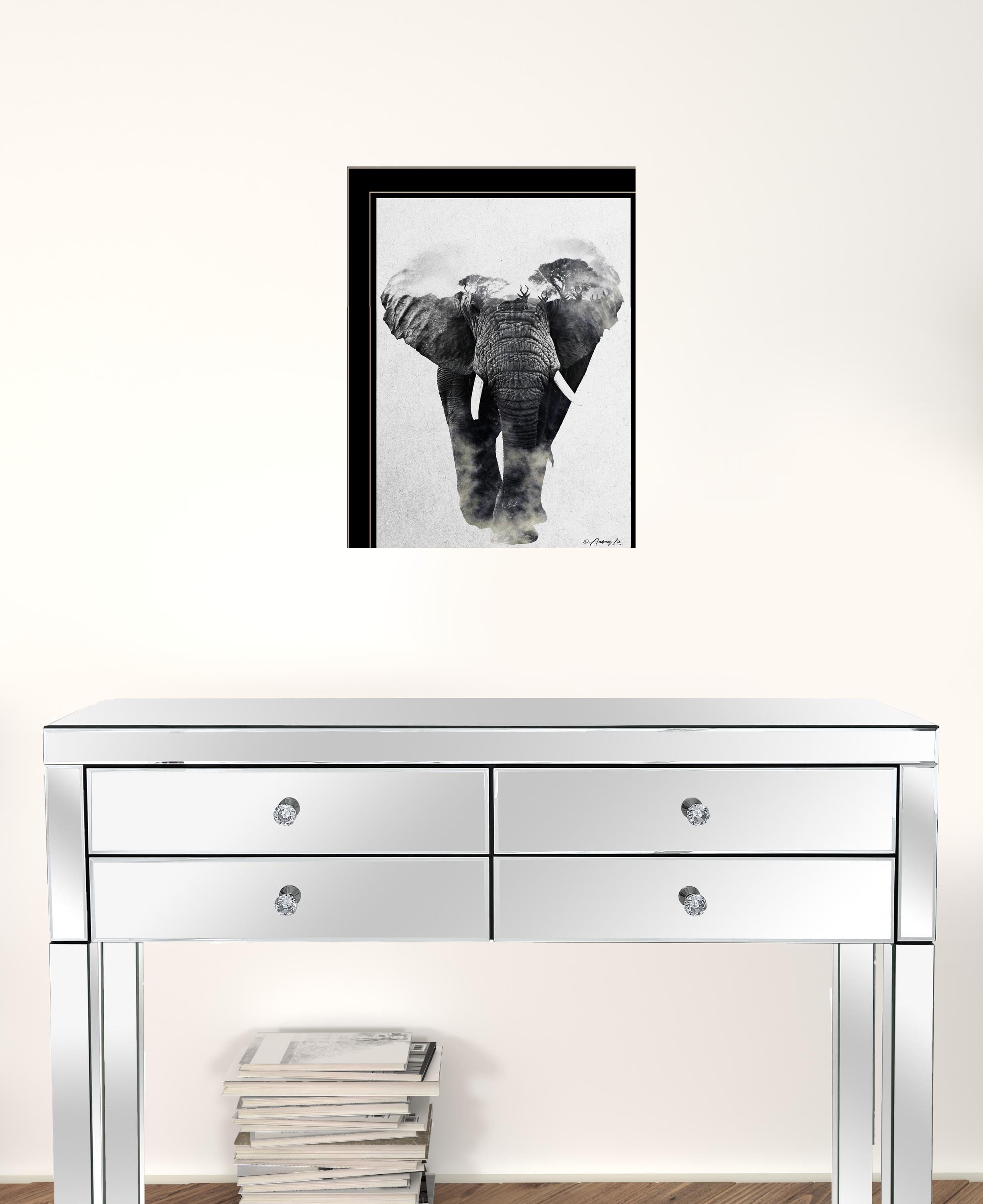 Elephant Walk 2 Black Framed Print Wall Art
