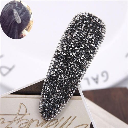 Shining Rhinestone Embellished Bar Shape Hair Barrette - Gray
