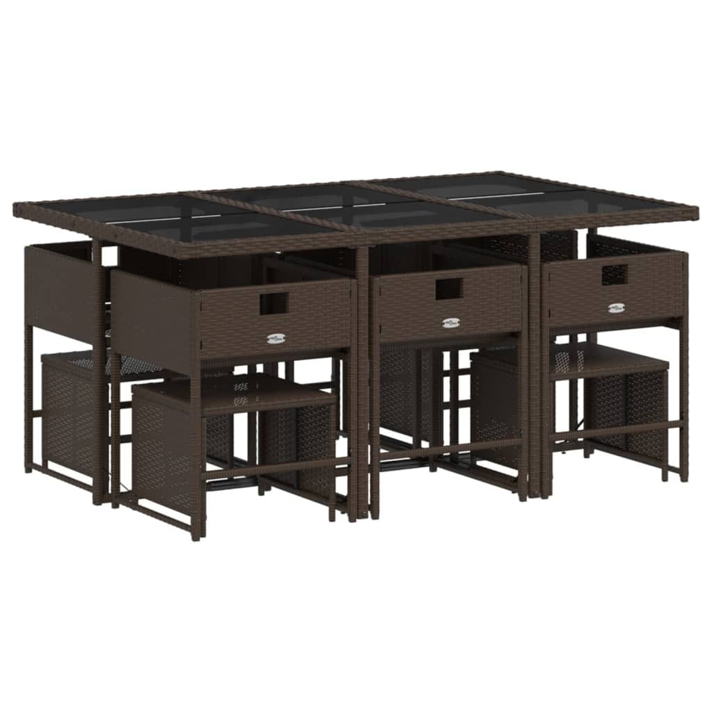 11 Piece Patio Dining Set with Cushions Brown Poly Rattan