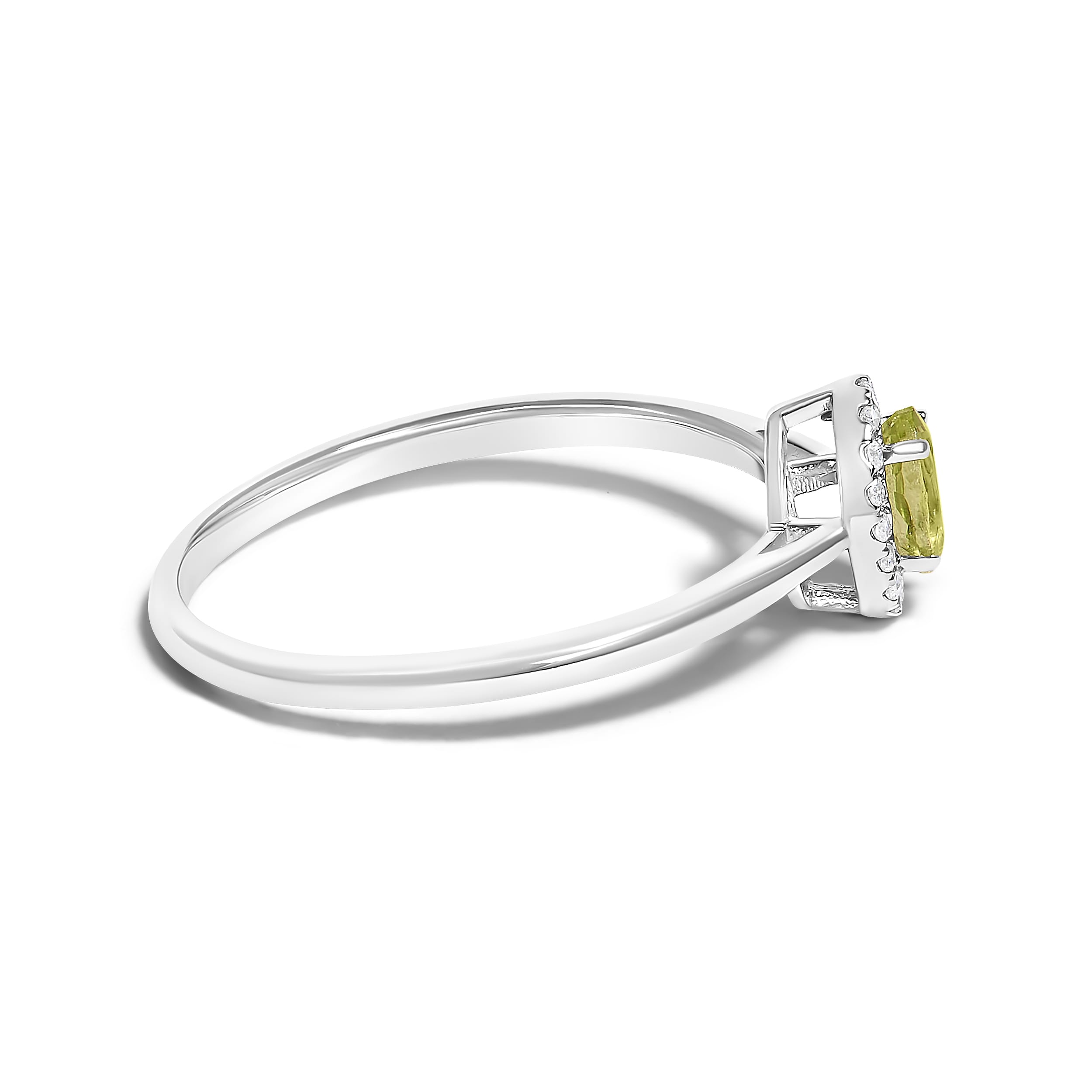 10K White Gold 5X3MM Oval Green Peridot and Diamond Accent Halo Ring (I-J Color, I1-I2 Clarity) - Ring Size 7