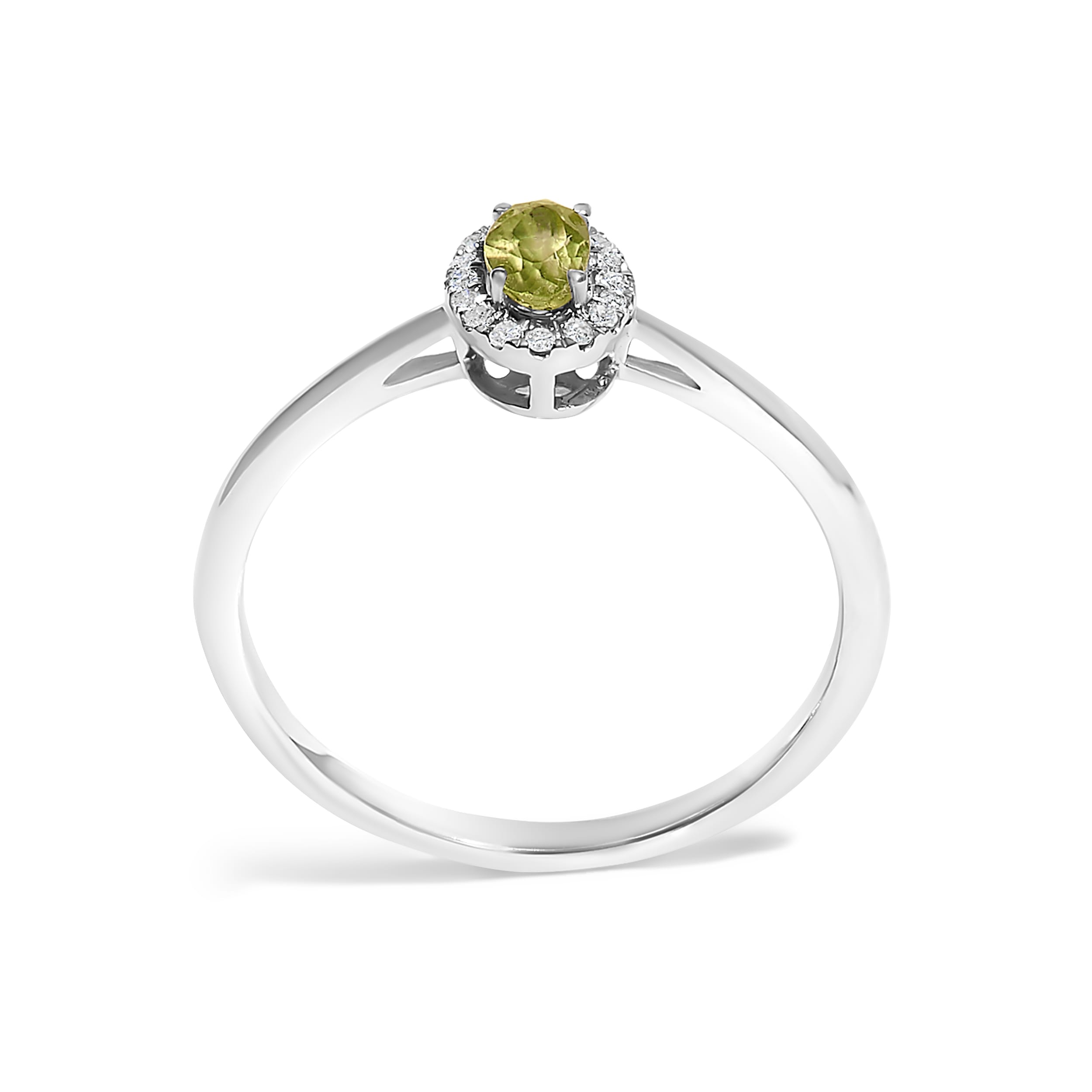 10K White Gold 5X3MM Oval Green Peridot and Diamond Accent Halo Ring (I-J Color, I1-I2 Clarity) - Ring Size 7