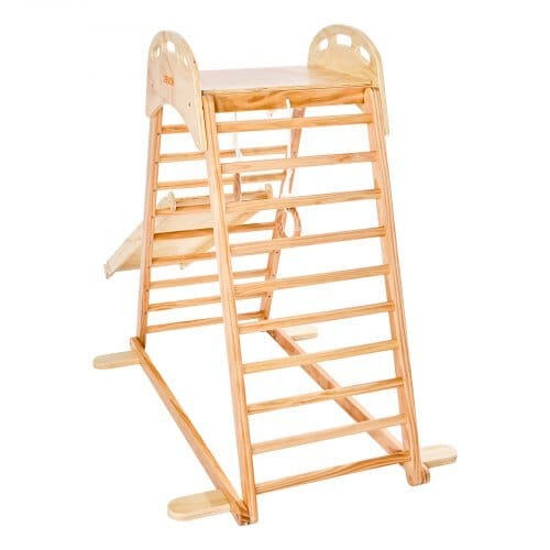 Indoor Playground Jungle Gym, 4-in-1 Wooden Indoor Playground Climbing Toys for Kids, Montessori Toddlers Climber Playset with Climbing Rock, Slide, Wooden Ladder & Gym Rings, 220LBS Loading
