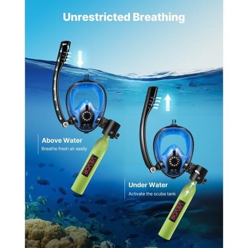 Mini Scuba Tank with Sub-Mask, 0.5L Portable Small Diving Tank for Underwater Breathing, Reusable Lung Diving Cylinder up to 10 Minutes Dive Time, Emergency Rescue Pony Bottle for Snorkeling