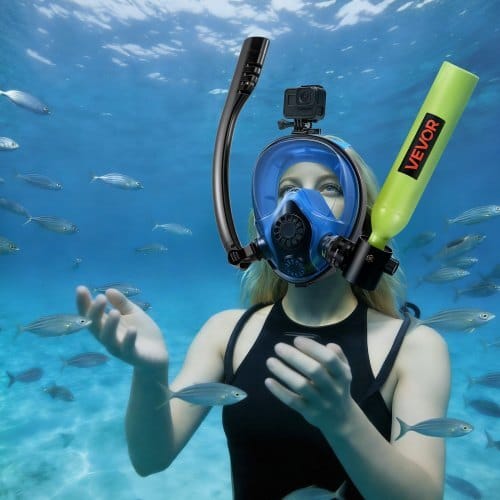 Mini Scuba Tank with Sub-Mask, 0.5L Portable Small Diving Tank for Underwater Breathing, Reusable Lung Diving Cylinder up to 10 Minutes Dive Time, Emergency Rescue Pony Bottle for Snorkeling