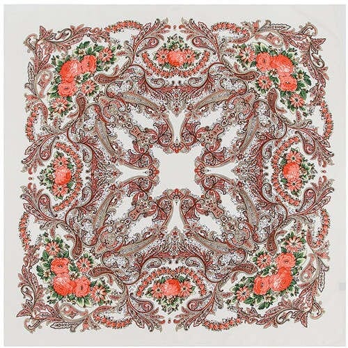 Folk Style Prosperous Roses Prints Design High Fashion Women Square Scarf - White