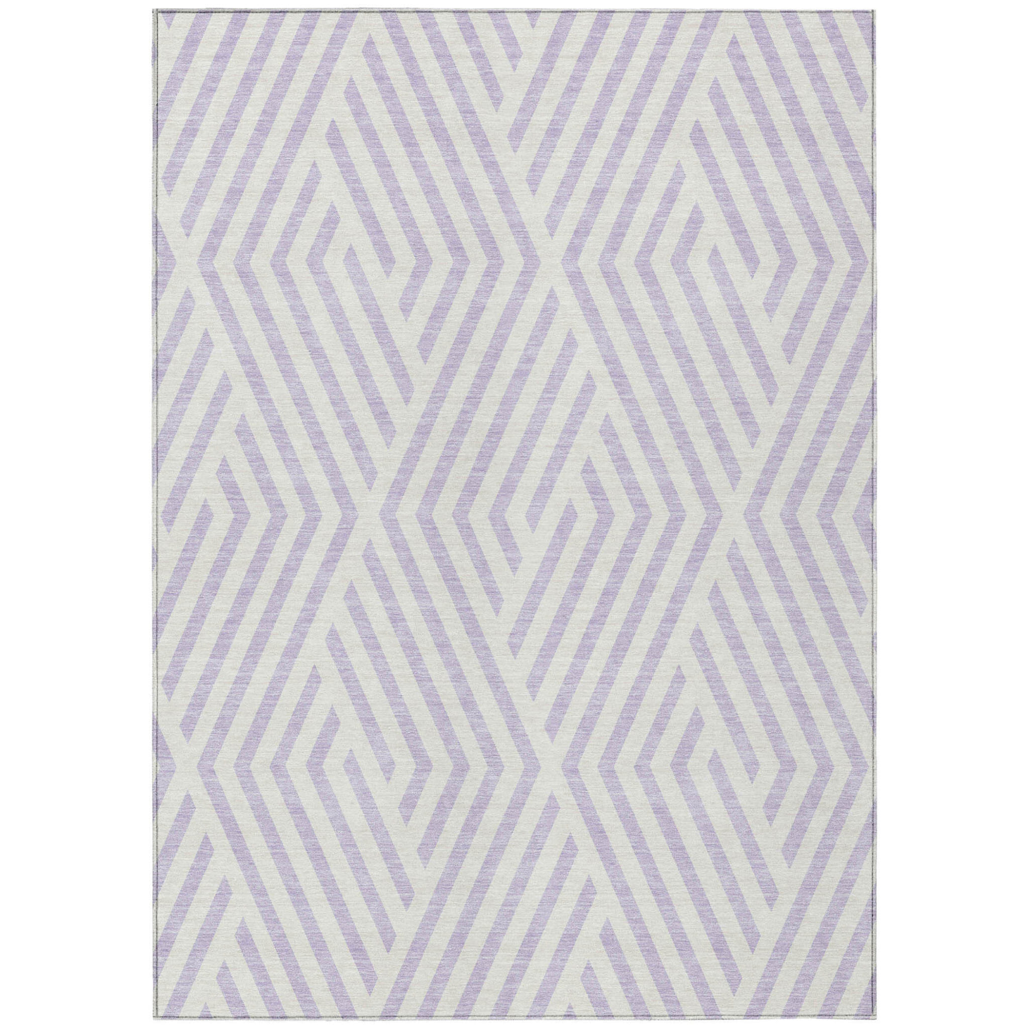 10' X 14' Lavender and Ivory Geometric Washable Non Skid Indoor Outdoor Area Rug