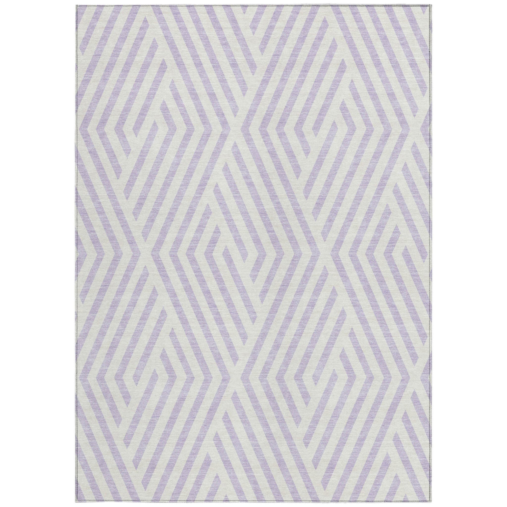 10' X 14' Lavender and Ivory Geometric Washable Non Skid Indoor Outdoor Area Rug