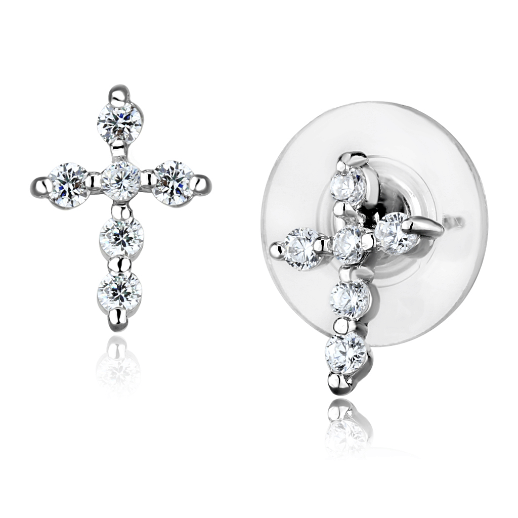 3W1294 - Rhodium Brass Earrings with AAA Grade CZ in Clear