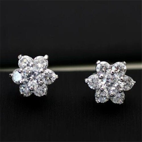 Cubic Zirconia Delicate Flowers Design Womn Earrings - 18k Platinum Plated