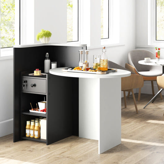 Reception Office Desk with Open Shelf and Lockable Drawer-Black - Color: Black