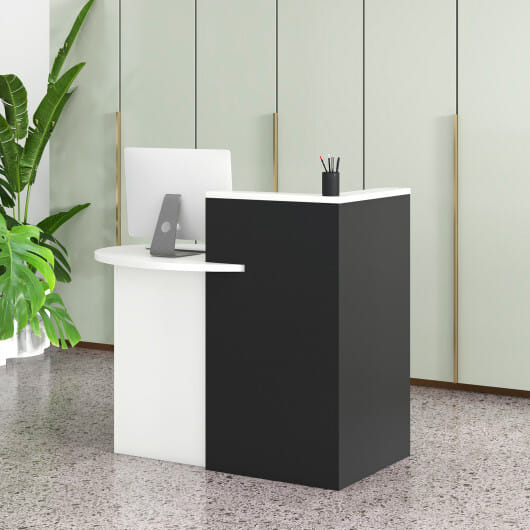 Reception Office Desk with Open Shelf and Lockable Drawer-Black - Color: Black