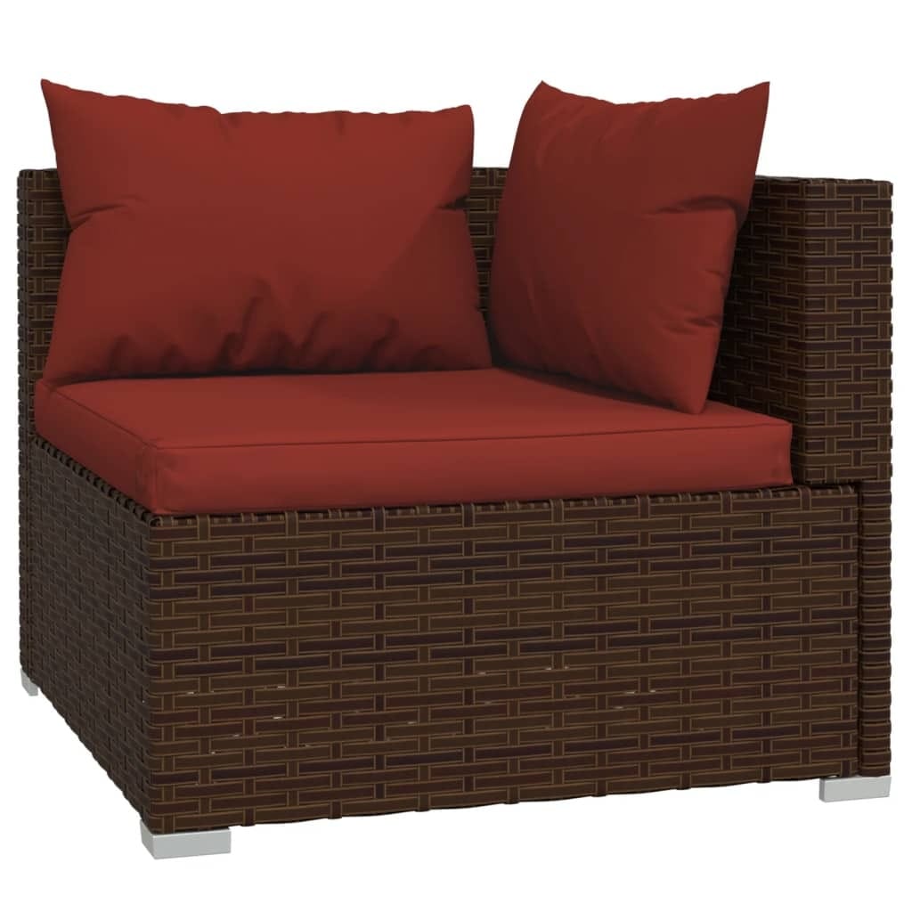 10 Piece Patio Lounge Set with Cushions Poly Rattan Brown