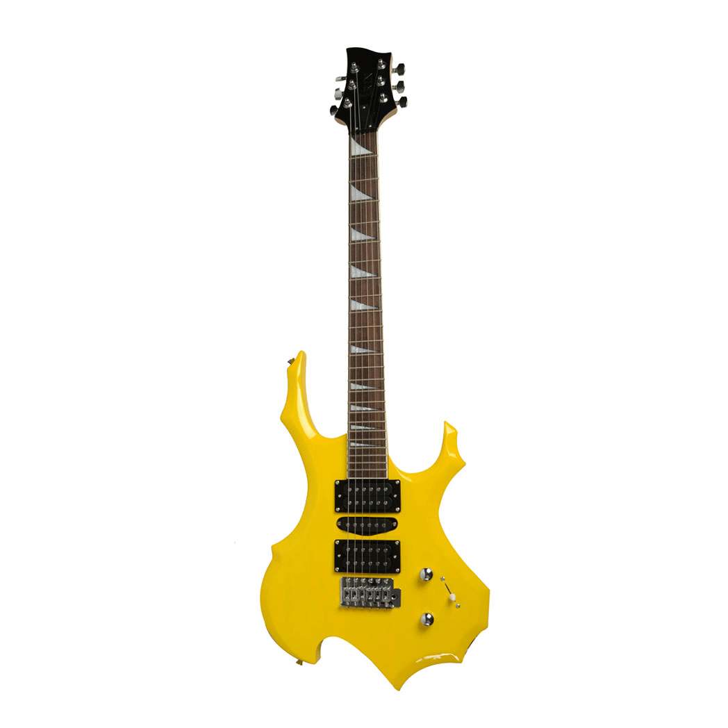 Novice Flame Shaped Electric Guitar HSH Pickup Bag Strap Paddle Rocker Cable Wrench Tool Yellow