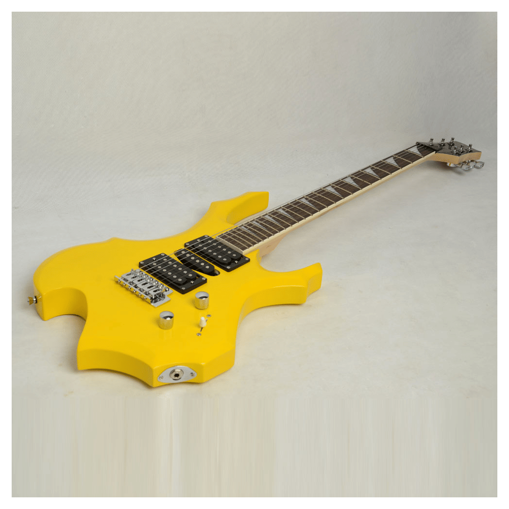 Novice Flame Shaped Electric Guitar HSH Pickup Bag Strap Paddle Rocker Cable Wrench Tool Yellow