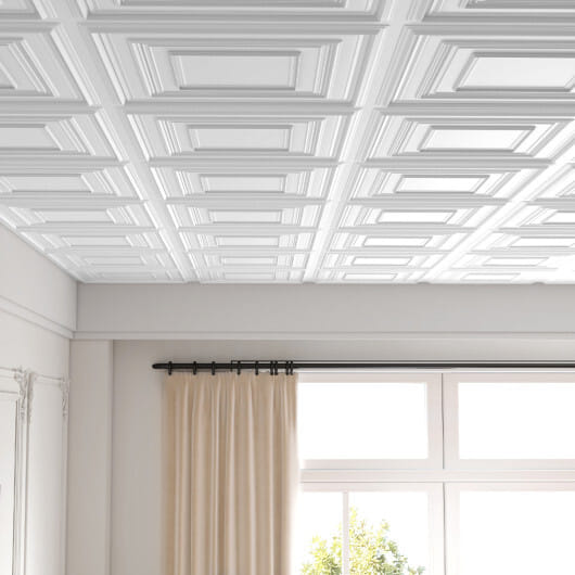 Drop Ceiling Tiles 24" x 24" PVC Ceiling Panels with 3D Decorative Patterns 24-Pack-White