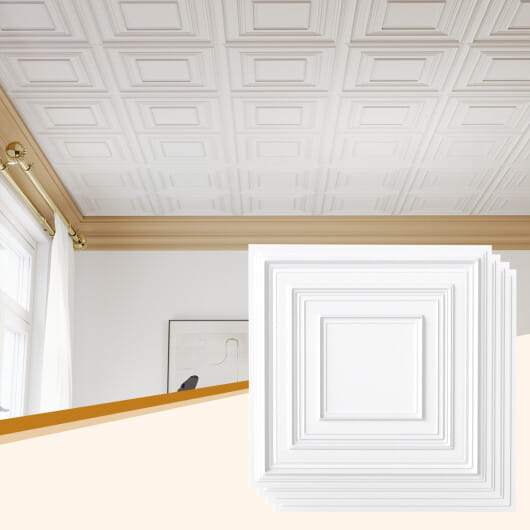 Drop Ceiling Tiles 24" x 24" PVC Ceiling Panels with 3D Decorative Patterns 24-Pack-White