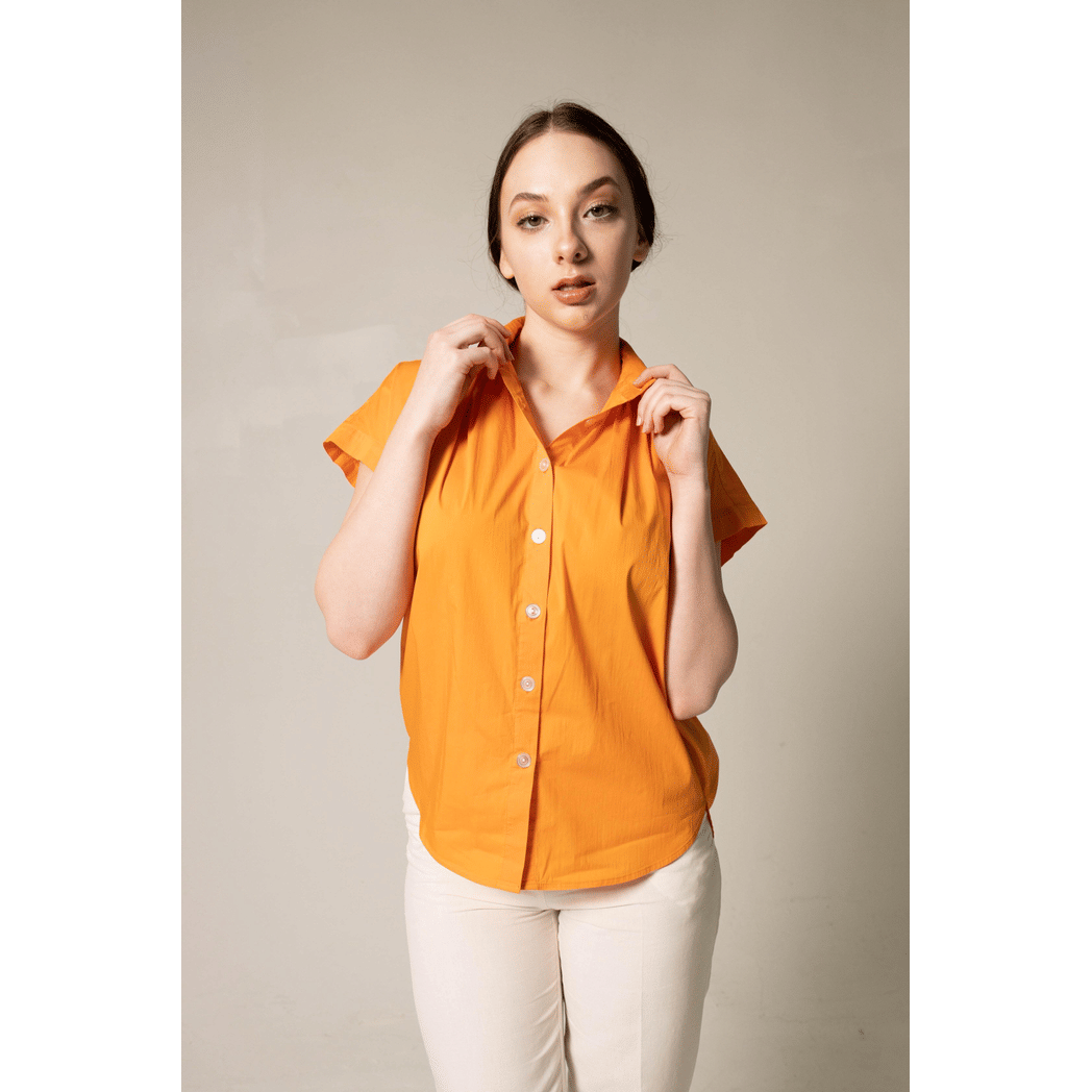 Women's Gather Collar Shirt in Orange