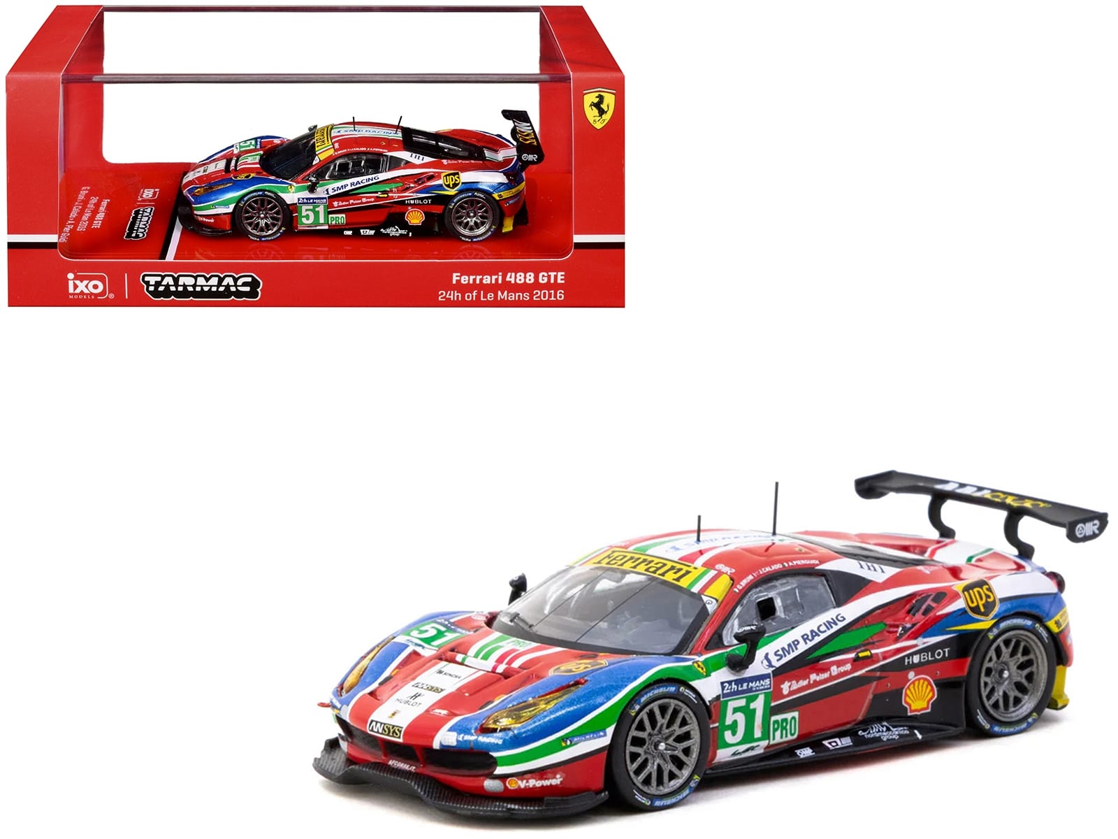 Ferrari 488 GTE #51 Gianmaria Bruni - Alessandro Pier Guidi - James Calado "AF Corse" "24 Hours of Le Mans" (2016) "Hobby64" Series 1/64 Diecast Model Car by Tarmac Works
