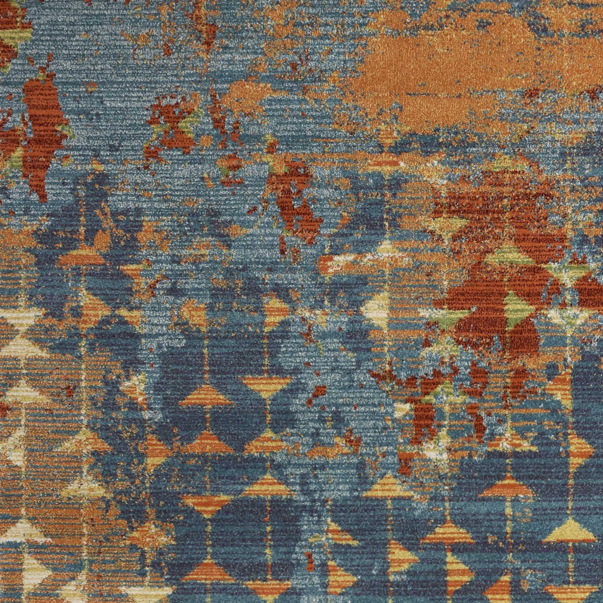 7' X 10' Blue and Orange Area Rug