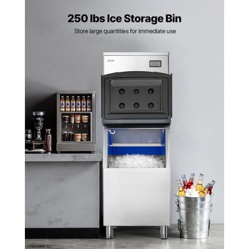 Commercial Ice Maker Machine, 650LBS/24H Ice-Making Machine with 250LBS Stainless Steel Storage Bin, Auto Self-Cleaning Ice Maker with Touchscreen for Bar Cafe Restaurant Business Commercial