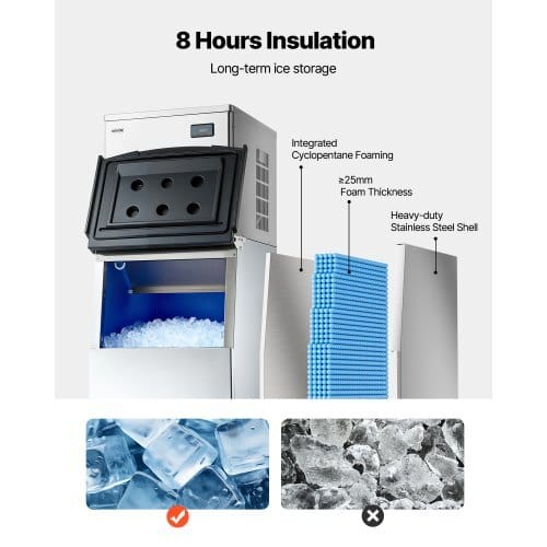 Commercial Ice Maker Machine, 650LBS/24H Ice-Making Machine with 250LBS Stainless Steel Storage Bin, Auto Self-Cleaning Ice Maker with Touchscreen for Bar Cafe Restaurant Business Commercial