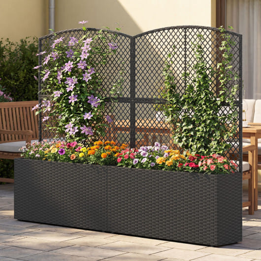 Set of 2 58 Inch Raised Garden Bed with Trellis and Wicker Planter Box-Black - Color: Black - Size: Set of 2