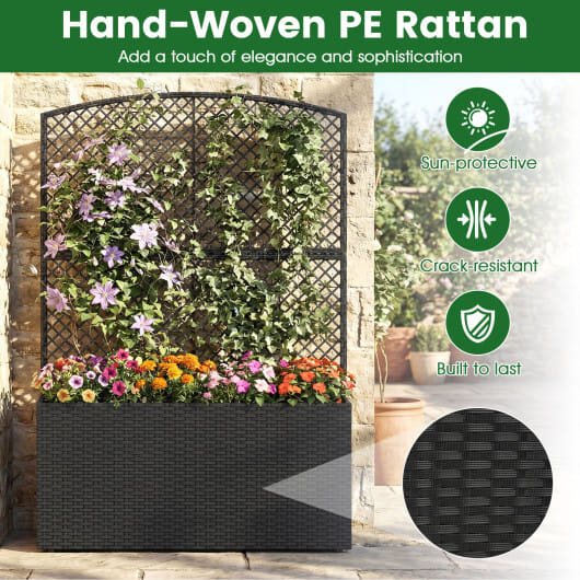 Set of 2 58 Inch Raised Garden Bed with Trellis and Wicker Planter Box-Black - Color: Black - Size: Set of 2