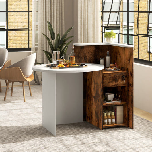 Front Reception Office Desk with Open Shelf and Drawer-Brown & White - Color: Brown & White