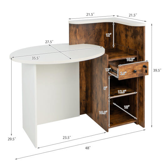 Front Reception Office Desk with Open Shelf and Drawer-Brown & White - Color: Brown & White