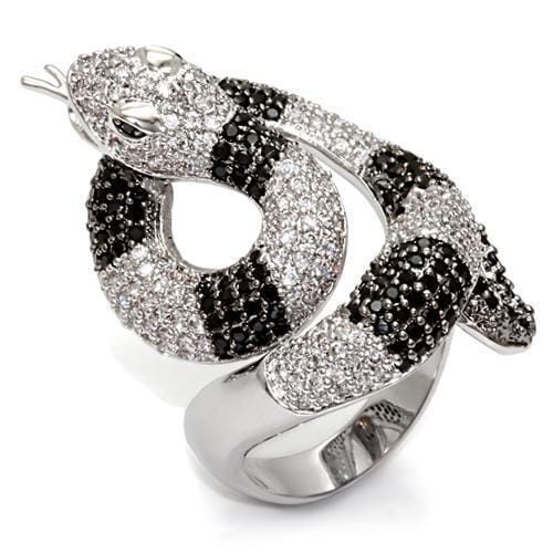 1W081 - Rhodium + Ruthenium Brass Ring with AAA Grade CZ in Black Diamond