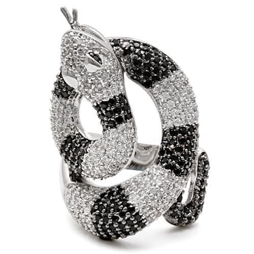 1W081 - Rhodium + Ruthenium Brass Ring with AAA Grade CZ in Black Diamond