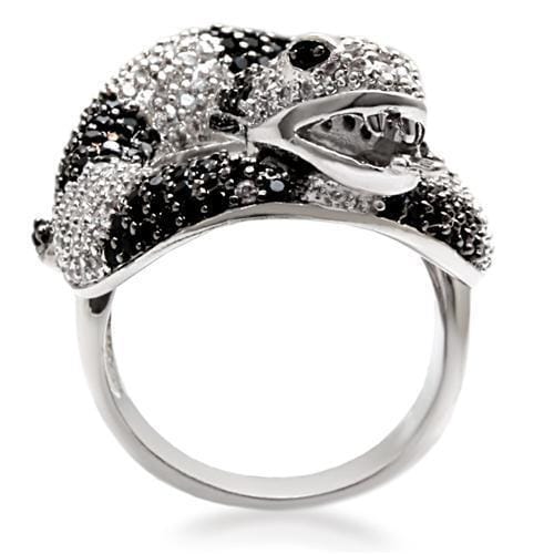 1W081 - Rhodium + Ruthenium Brass Ring with AAA Grade CZ in Black Diamond