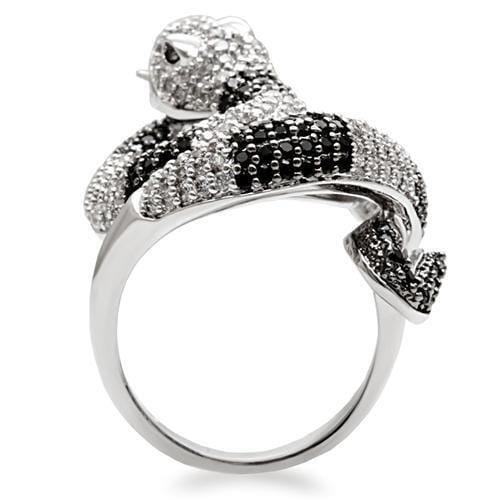 1W081 - Rhodium + Ruthenium Brass Ring with AAA Grade CZ in Black Diamond