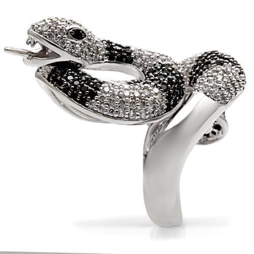 1W081 - Rhodium + Ruthenium Brass Ring with AAA Grade CZ in Black Diamond