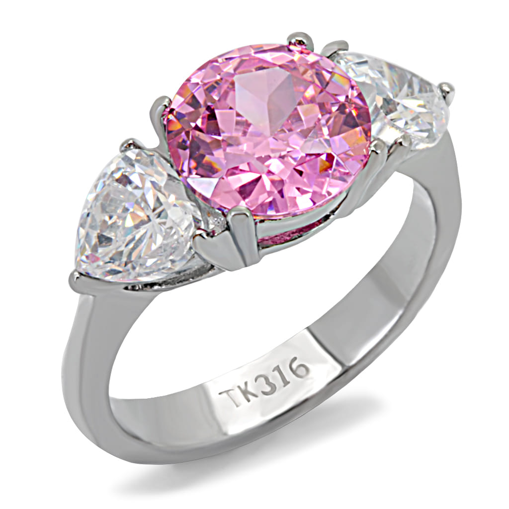 TK164 - High polished (no plating) Stainless Steel Ring with AAA Grade CZ in Rose