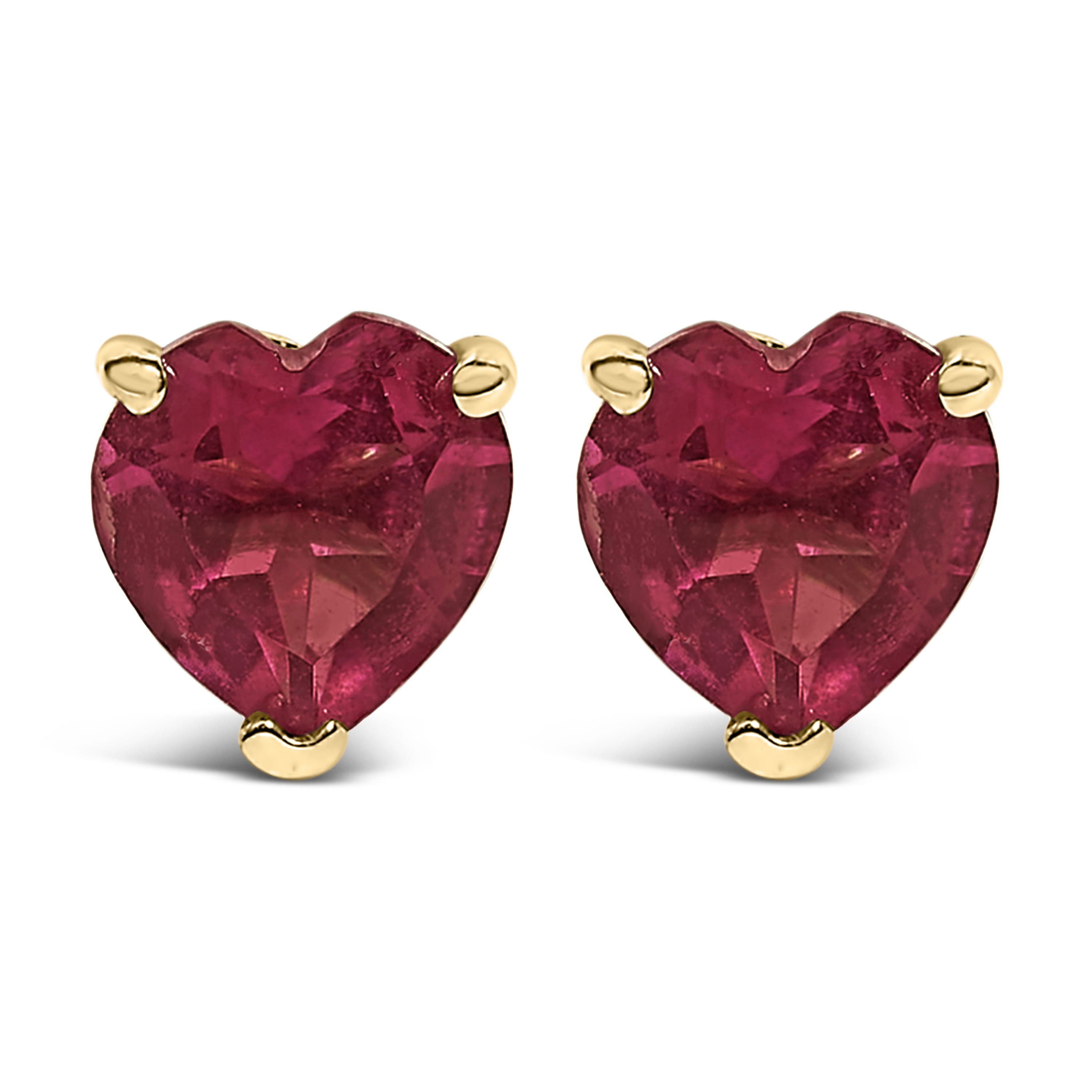 14K Yellow Gold 5MM Heart Cut Ruby Solitaire Stud Earrings