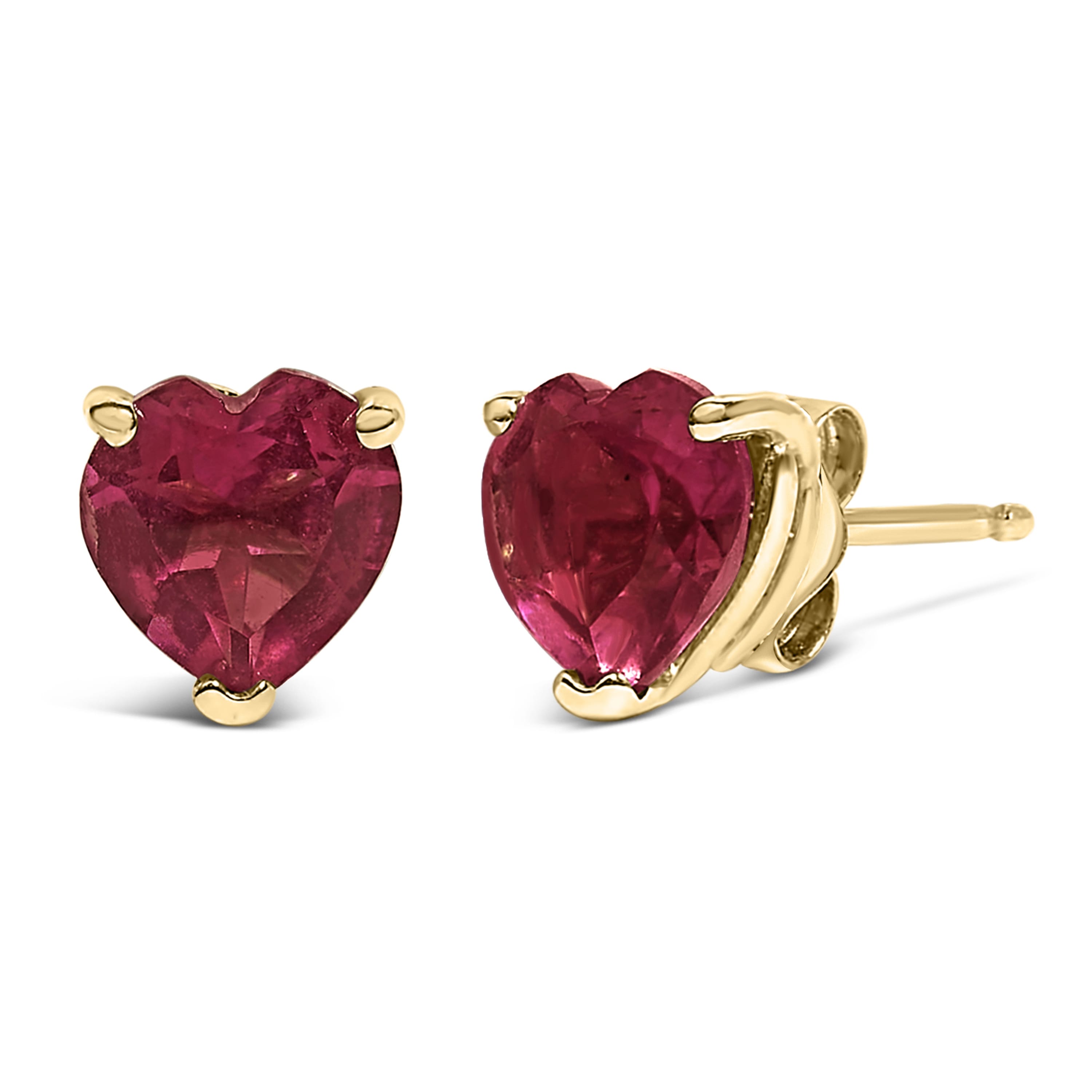14K Yellow Gold 5MM Heart Cut Ruby Solitaire Stud Earrings