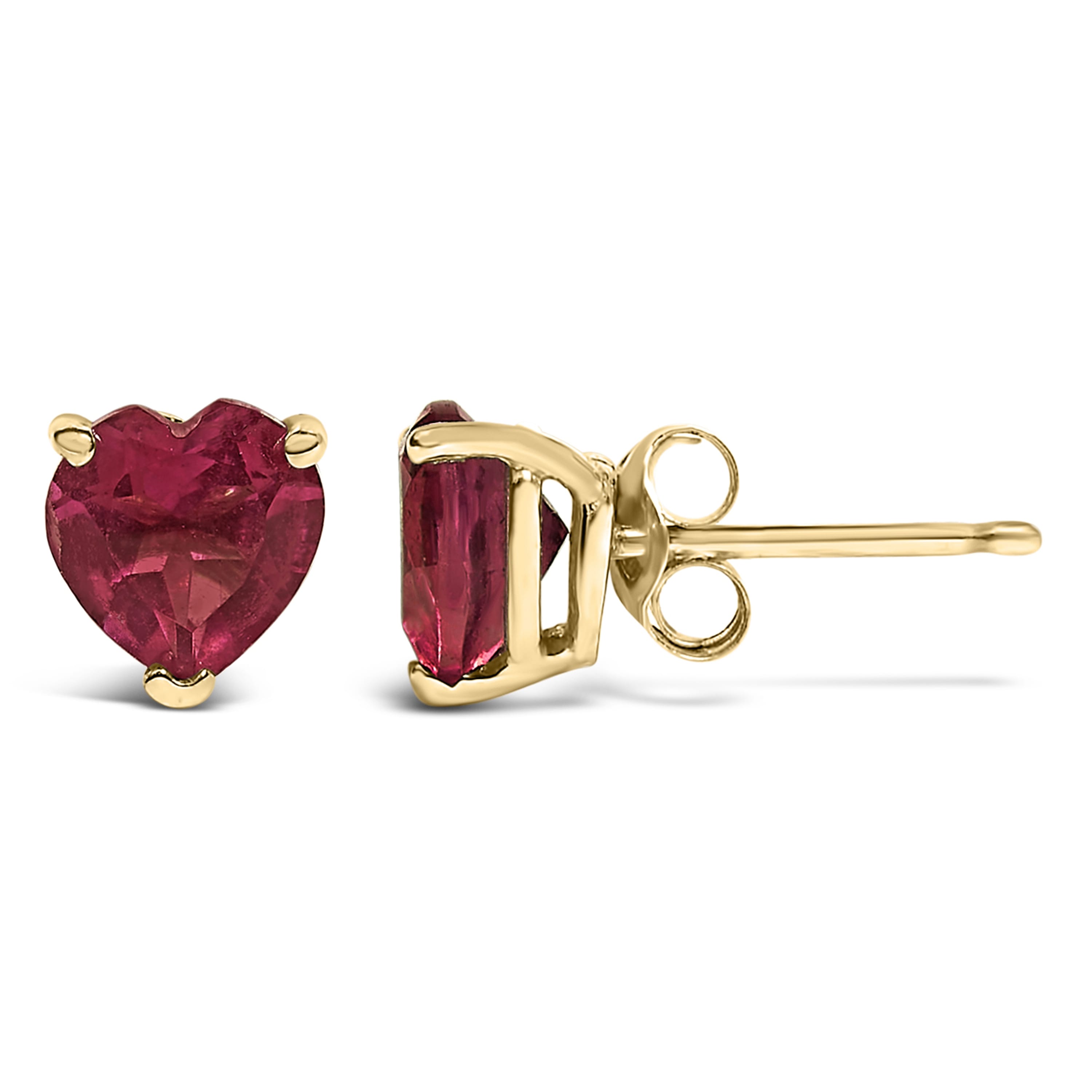 14K Yellow Gold 5MM Heart Cut Ruby Solitaire Stud Earrings